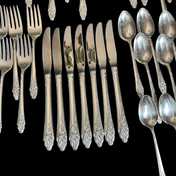 Oneida Community EVENING STAR Silverware Flatware 42 piece set Silver-plat 1950s - Picture 6 of 10